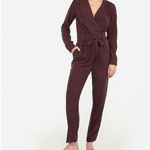 EXPRESS Paperbag Tie Waist Jumpsuit Plum 16
